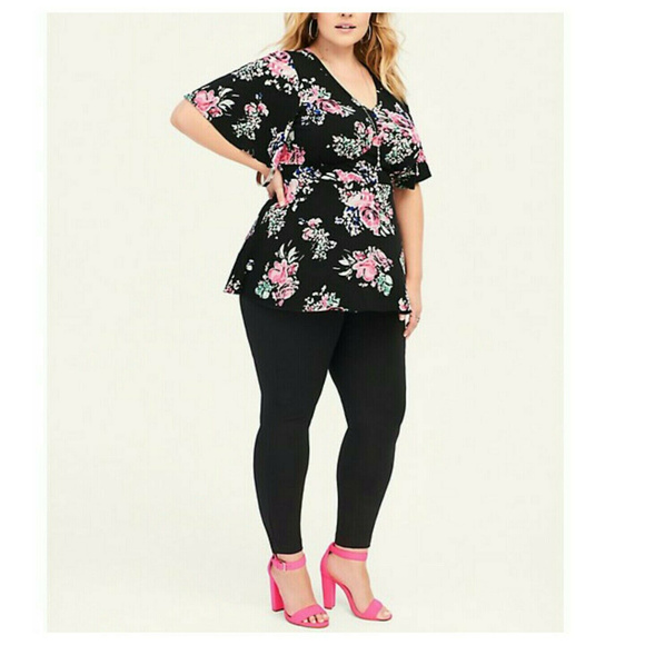 Torrid Peplum Top Black Floral Jersey 1X - Picture 4 of 5